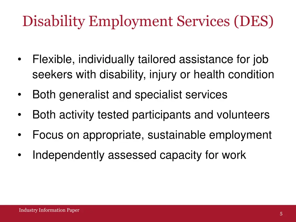 disability employment services des