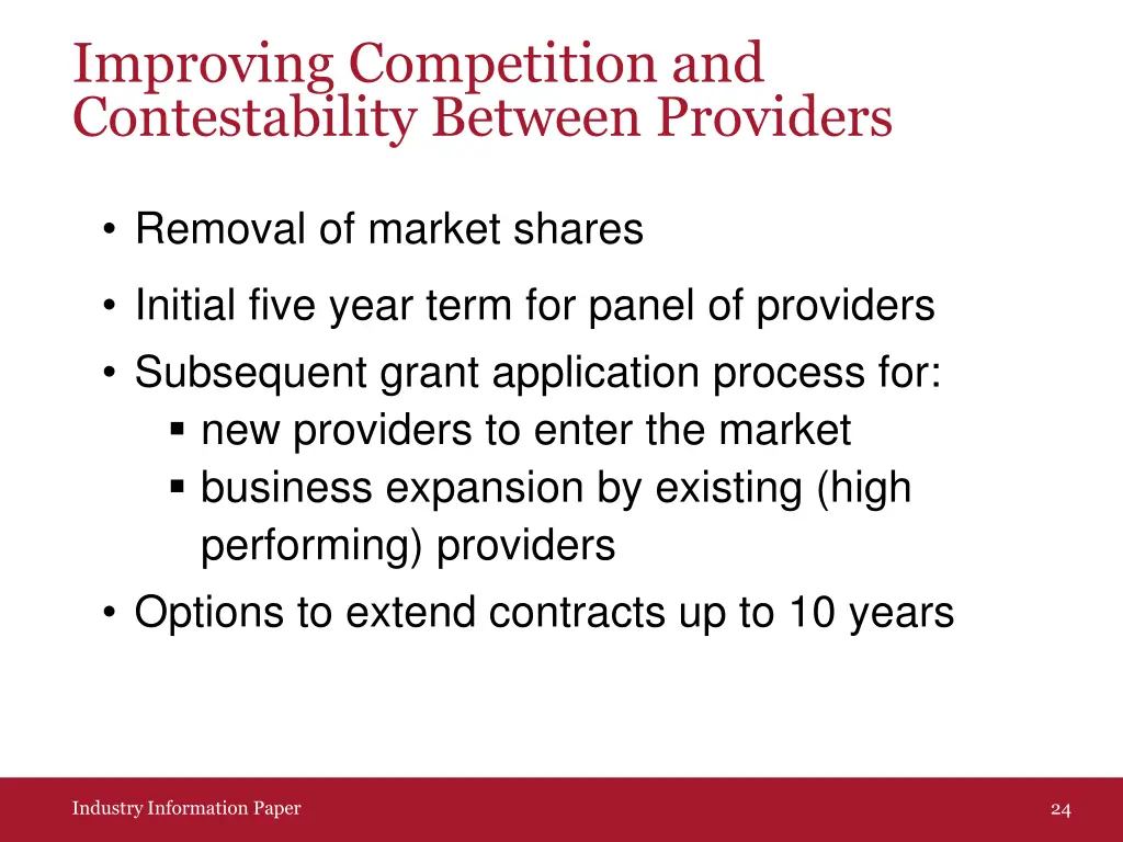 improving competition and contestability between