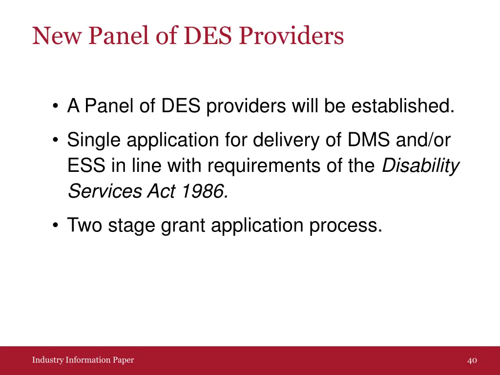 new panel of des providers