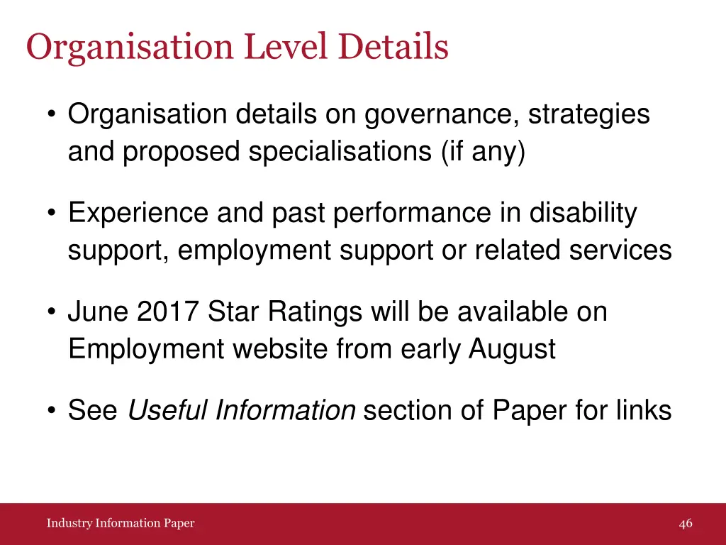 organisation level details