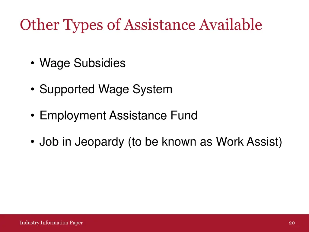 other types of assistance available