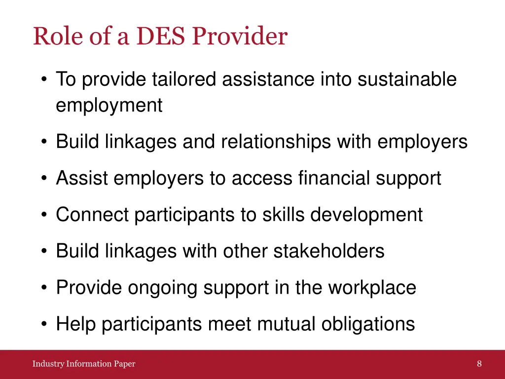 role of a des provider