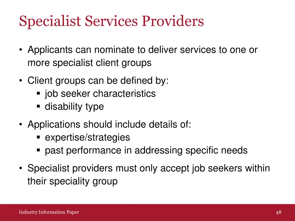 specialist services providers