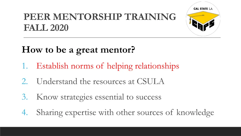 peer mentorship training fall 2020