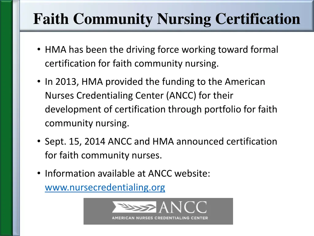 faith community nursing certification