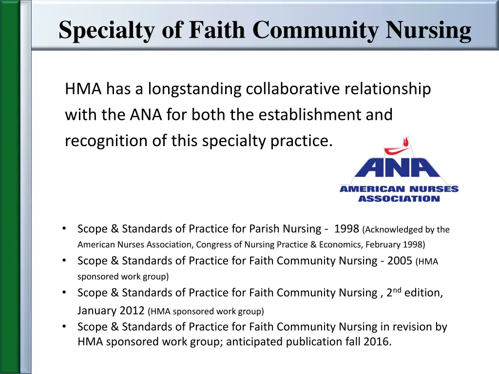 specialty of faith community nursing