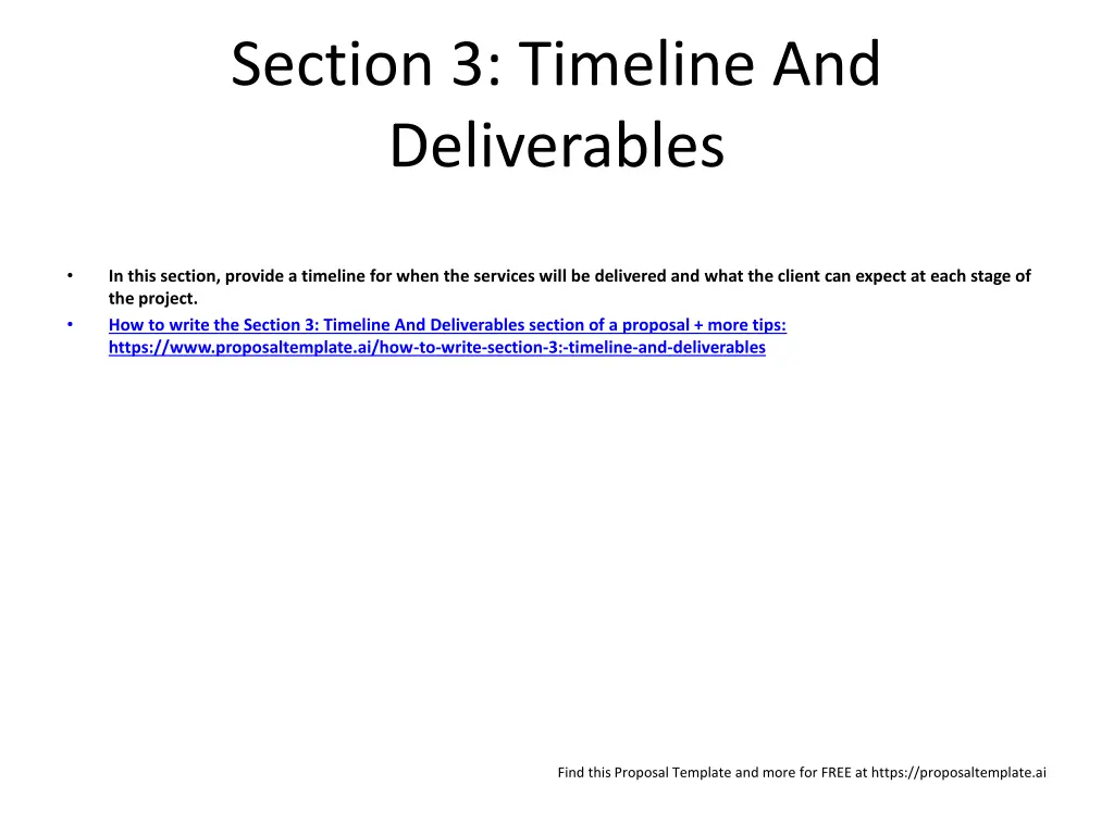 section 3 timeline and deliverables