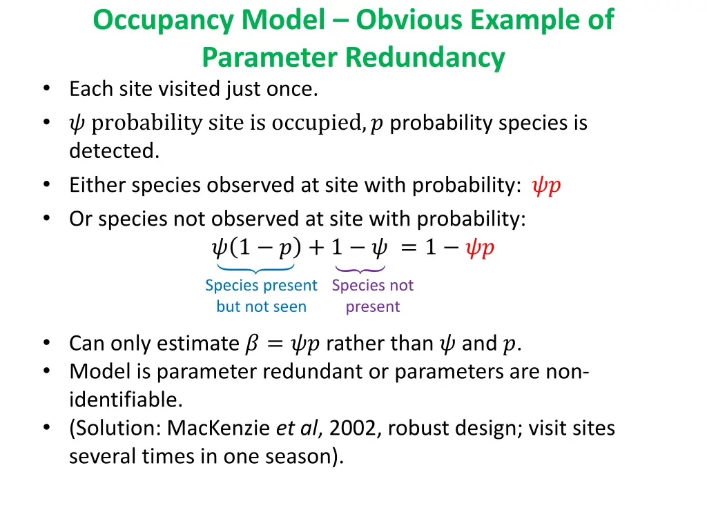 occupancy model obvious example of parameter