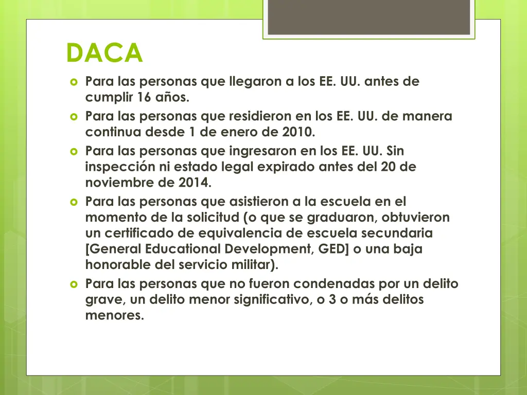 daca para las personas que llegaron