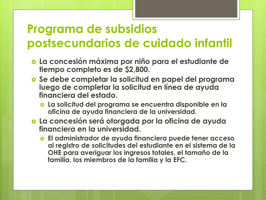 programa de subsidios postsecundarios de cuidado 1