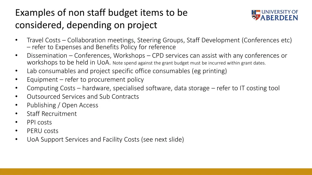 examples of non staff budget items