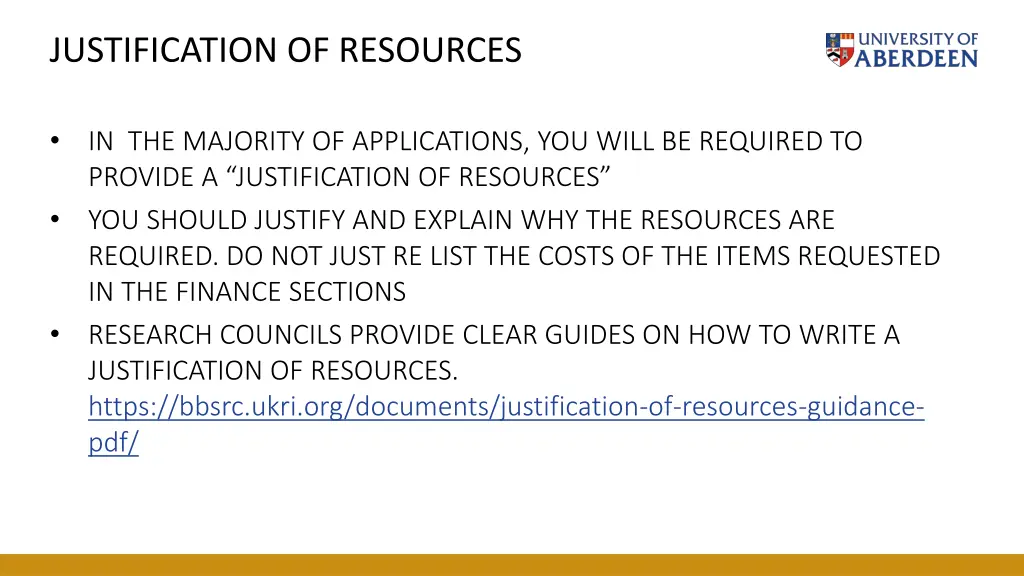 justification of resources