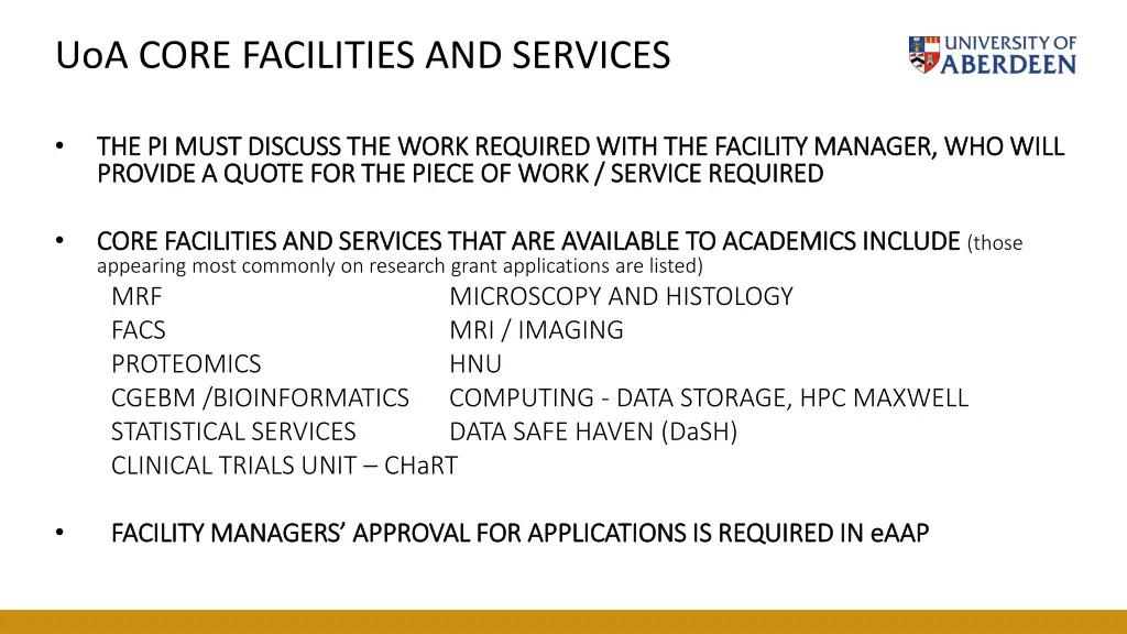uoa core facilities and services