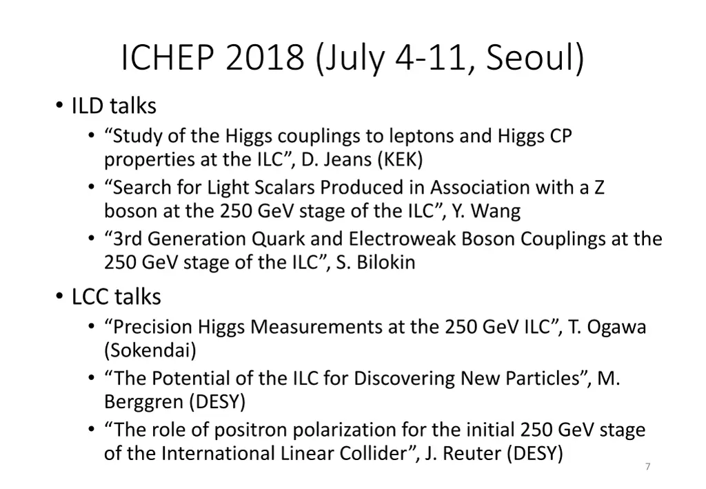 ichep 2018 july 4 11 seoul ild talks study