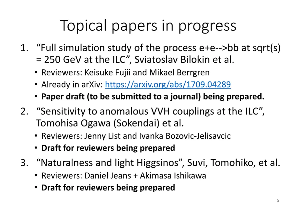 topical papers in progress