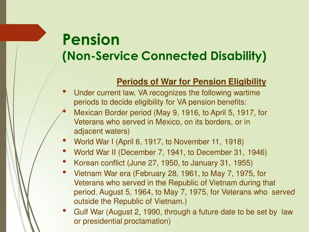 pension non service connected disability