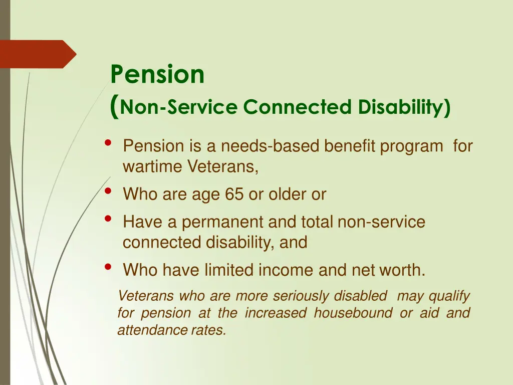pension non service connected disability pension