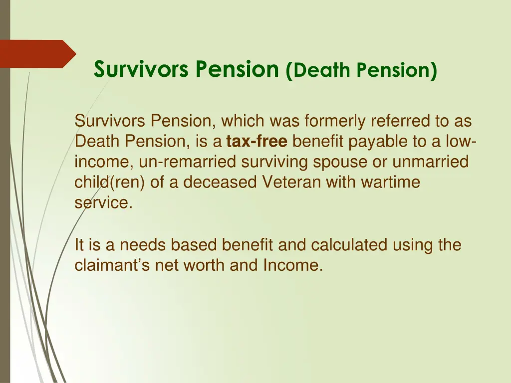 survivors pension death pension