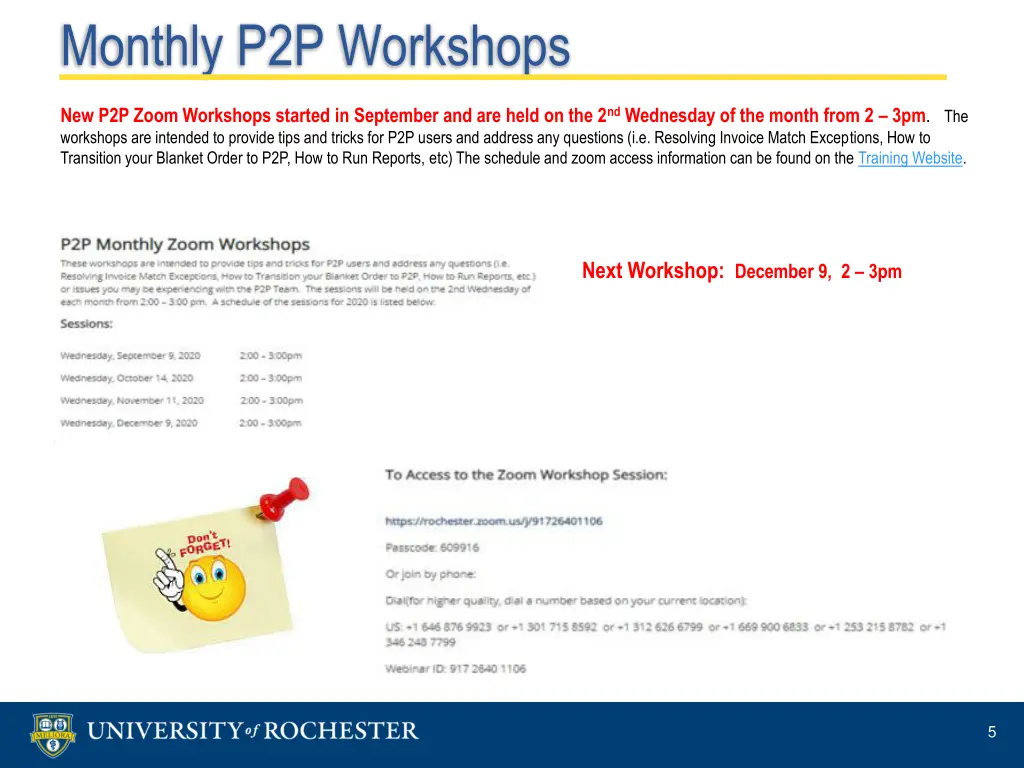 monthly p2p workshops