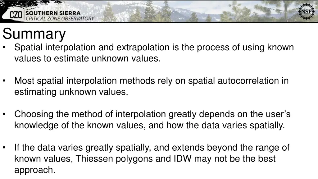 summary spatial interpolation and extrapolation