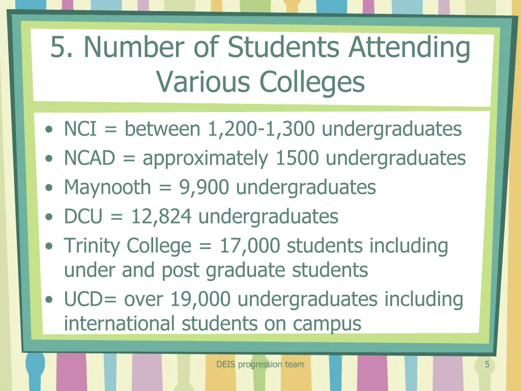 5 number of students attending various colleges