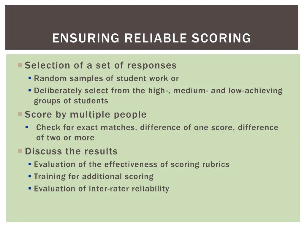 ensuring reliable scoring
