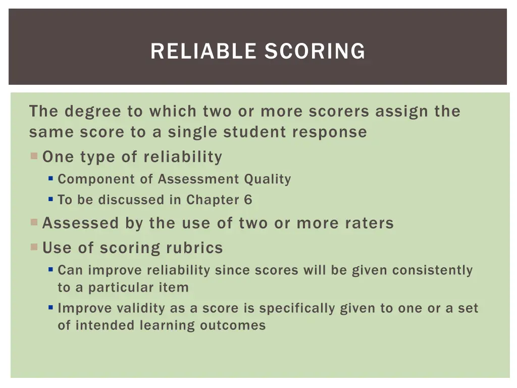 reliable scoring