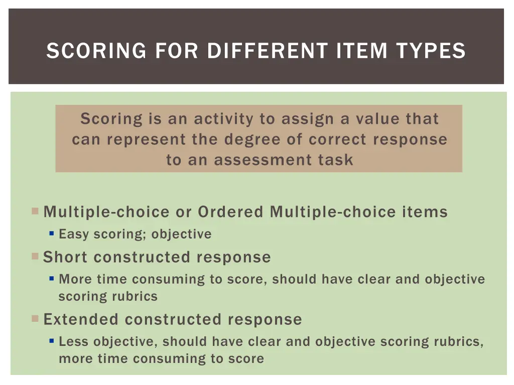scoring for different item types