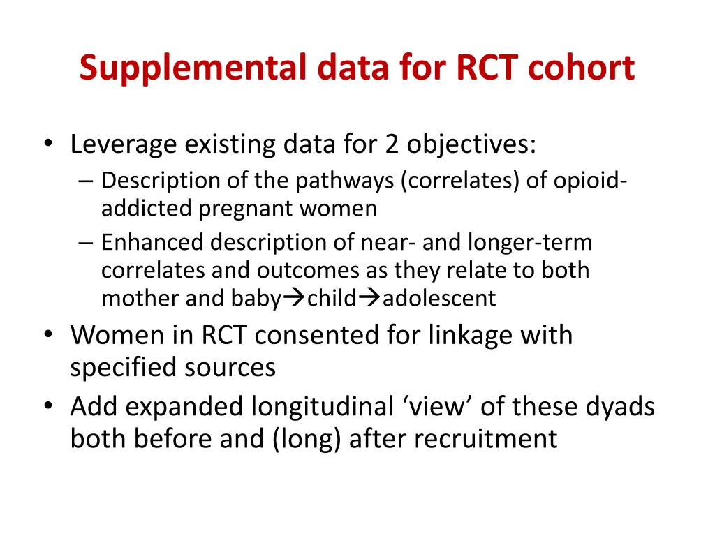 supplemental data for rct cohort