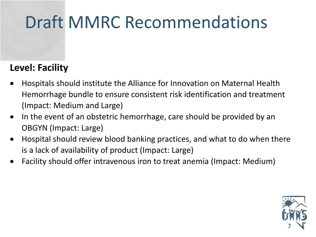 draft mmrc recommendations 1