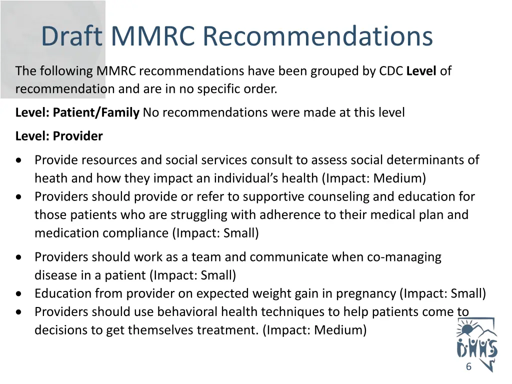 draft mmrc recommendations