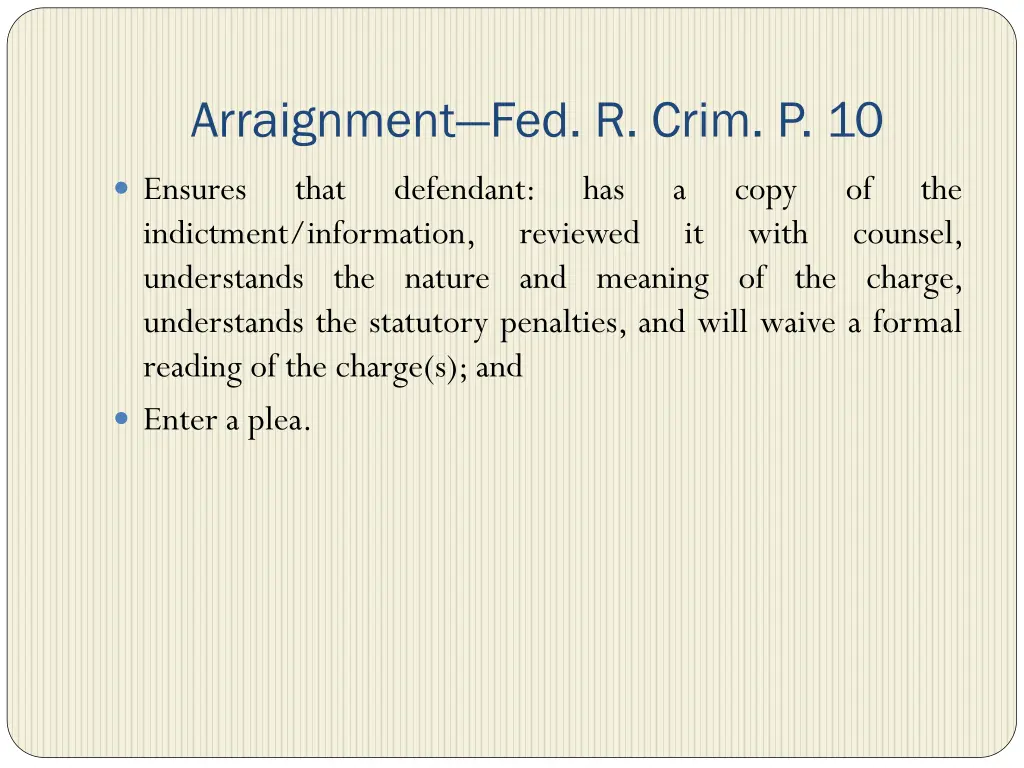 arraignment fed r crim p 10