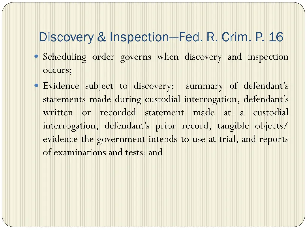 discovery inspection fed r crim p 16