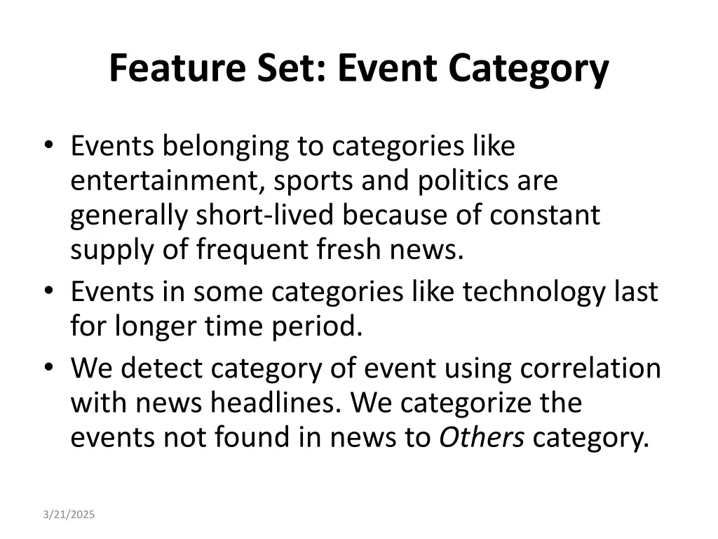 feature set event category