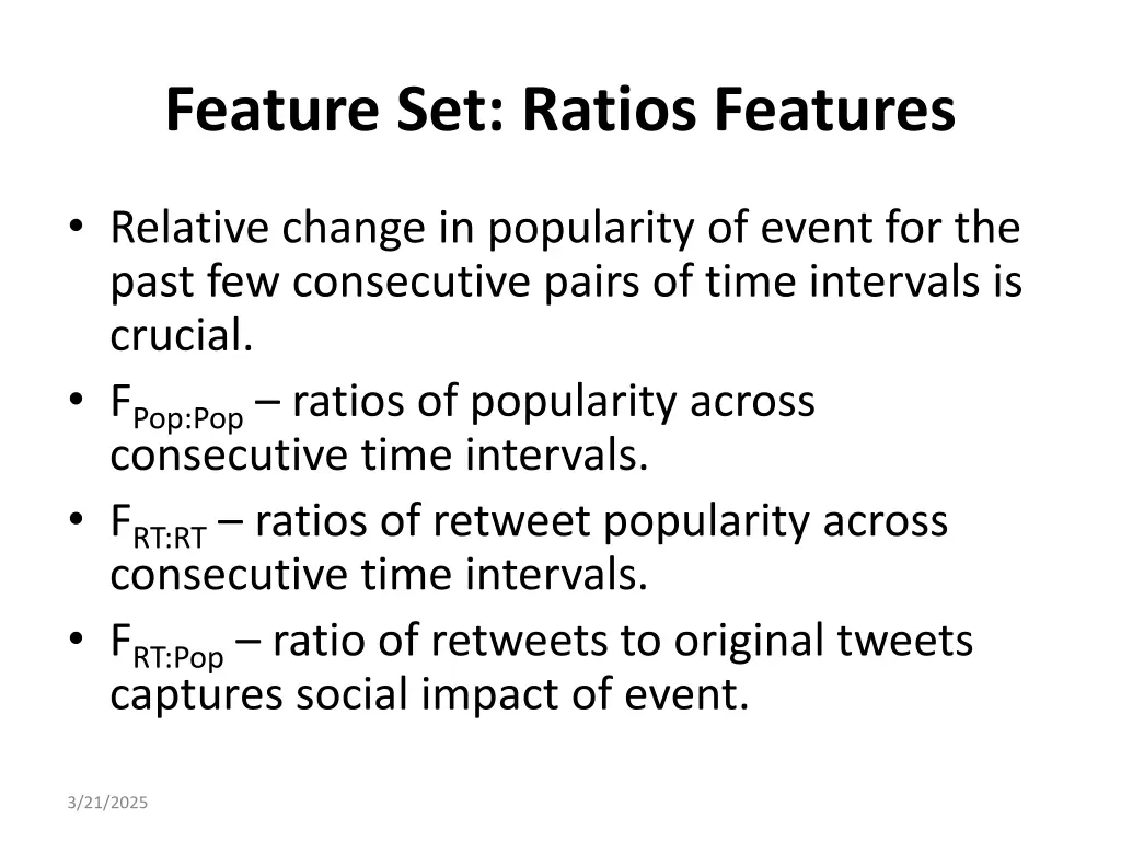feature set ratios features