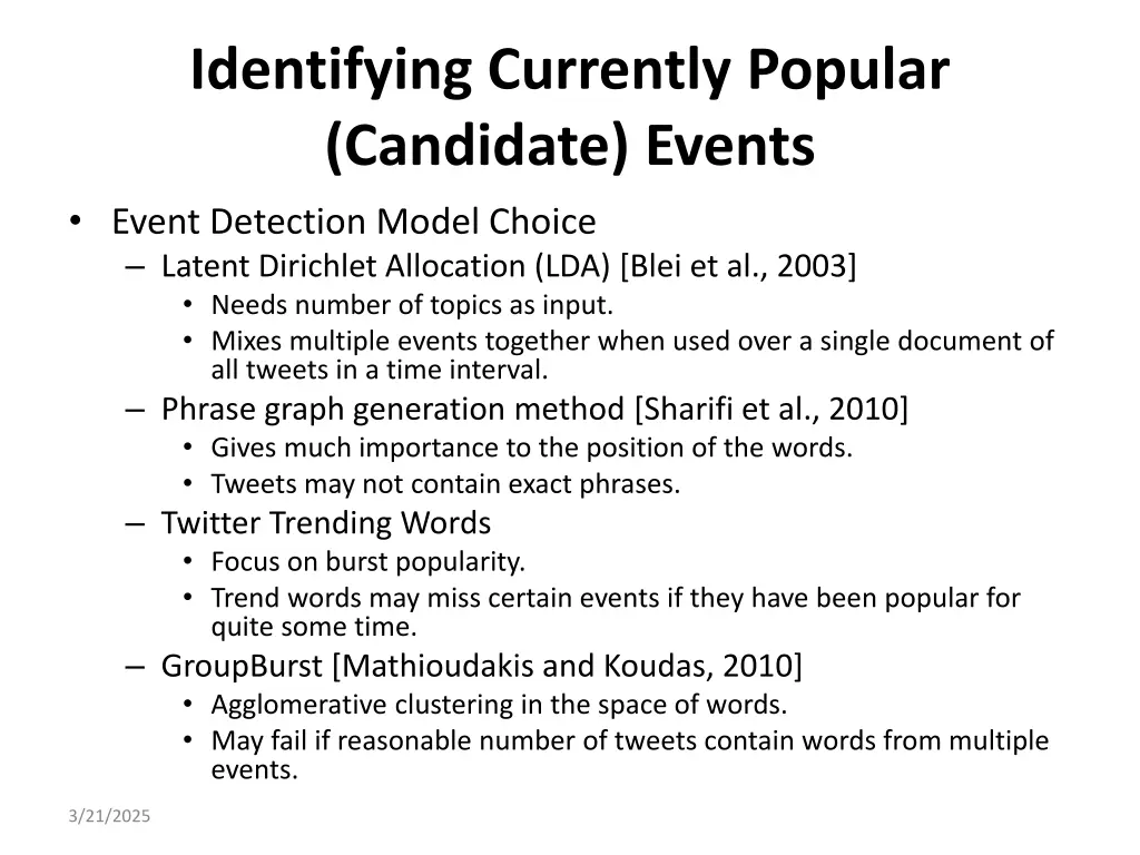 identifying currently popular candidate events