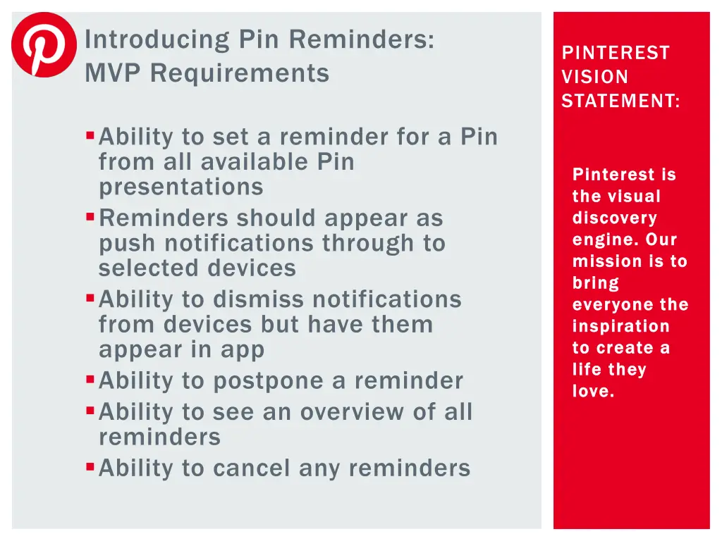 introducing pin reminders mvp requirements