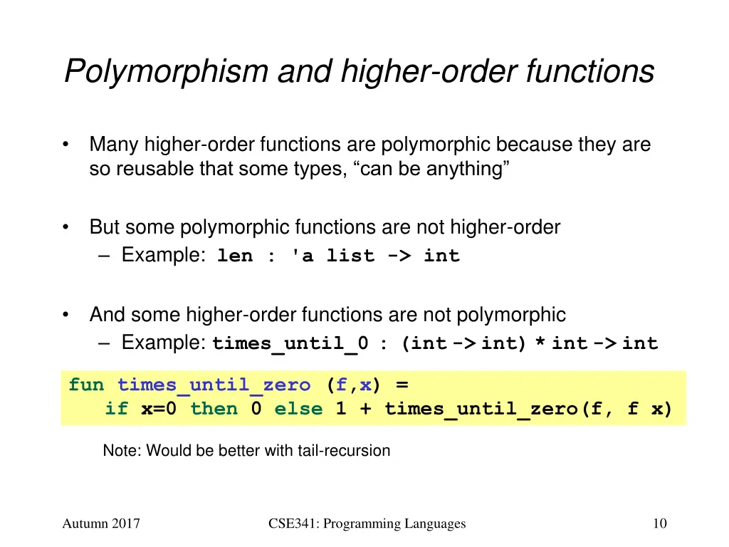 polymorphism and higher order functions