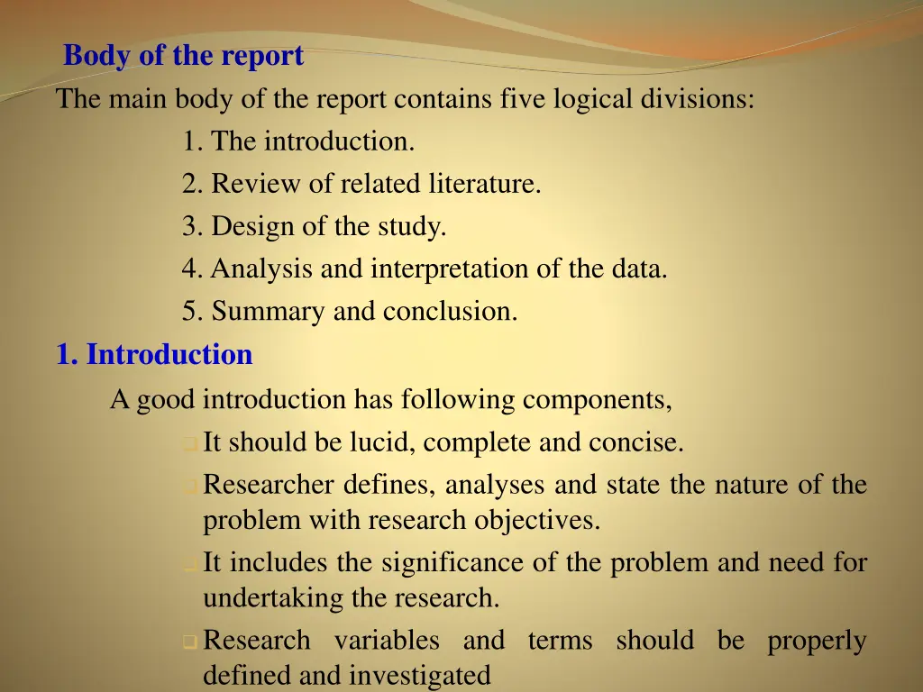 body of the report the main body of the report