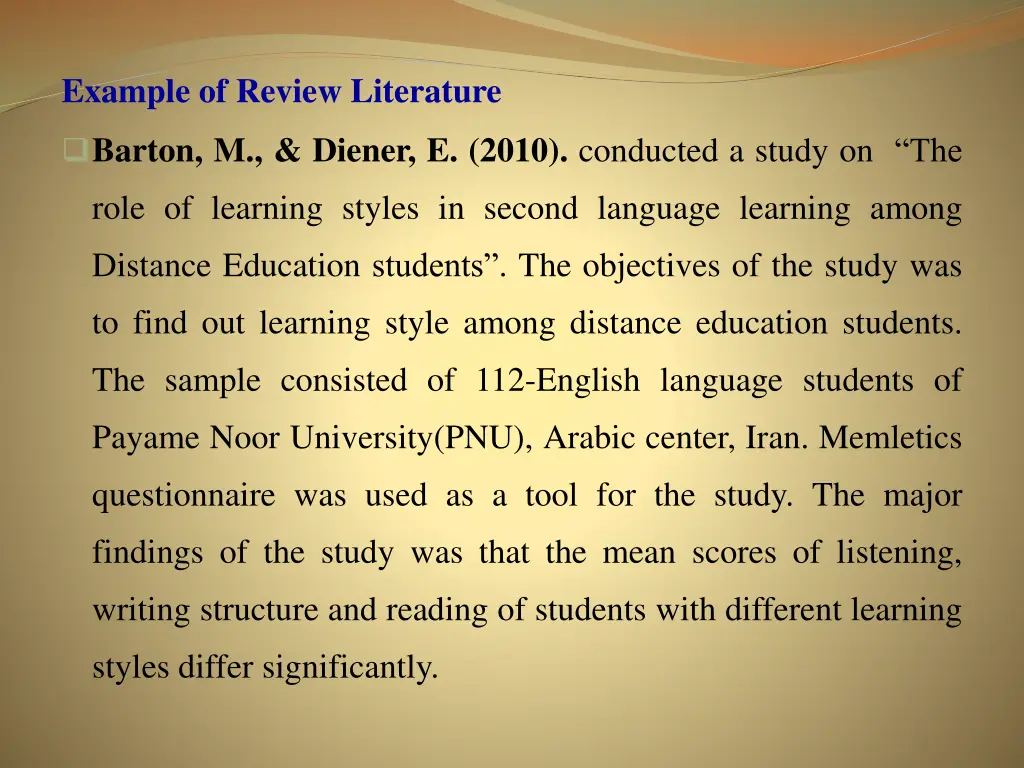 example of review literature