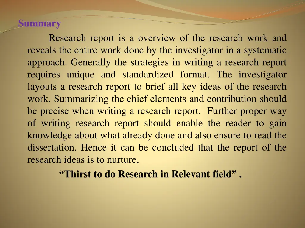 summary research report is a overview