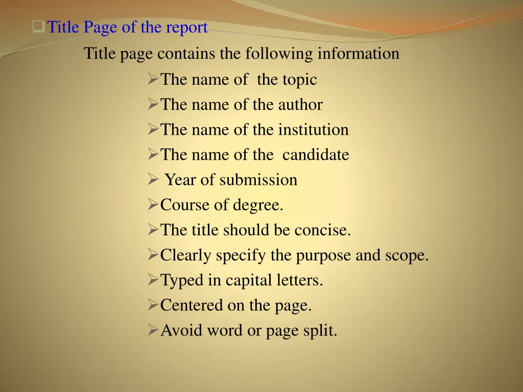 title page of the report title page contains