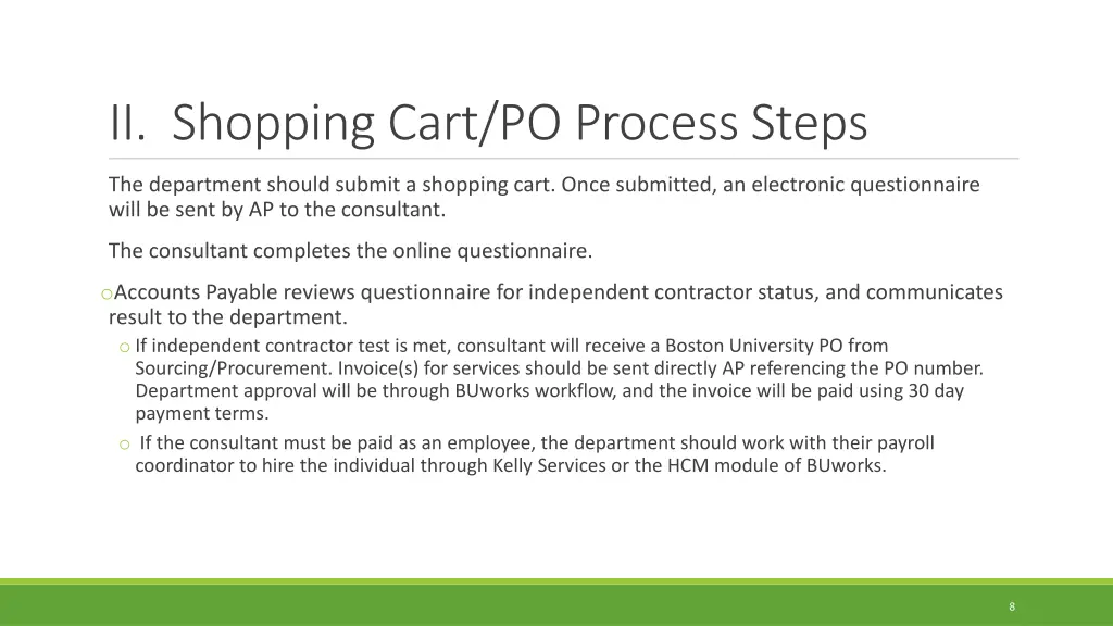 ii shopping cart po process steps