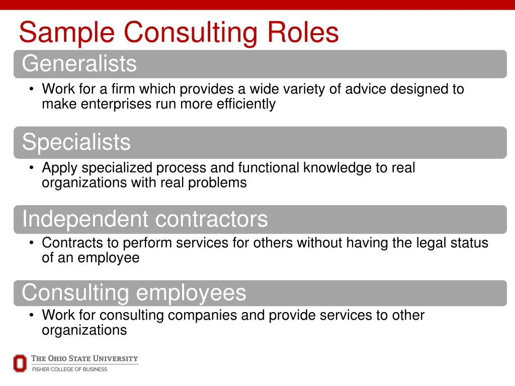 sample consulting roles generalists work