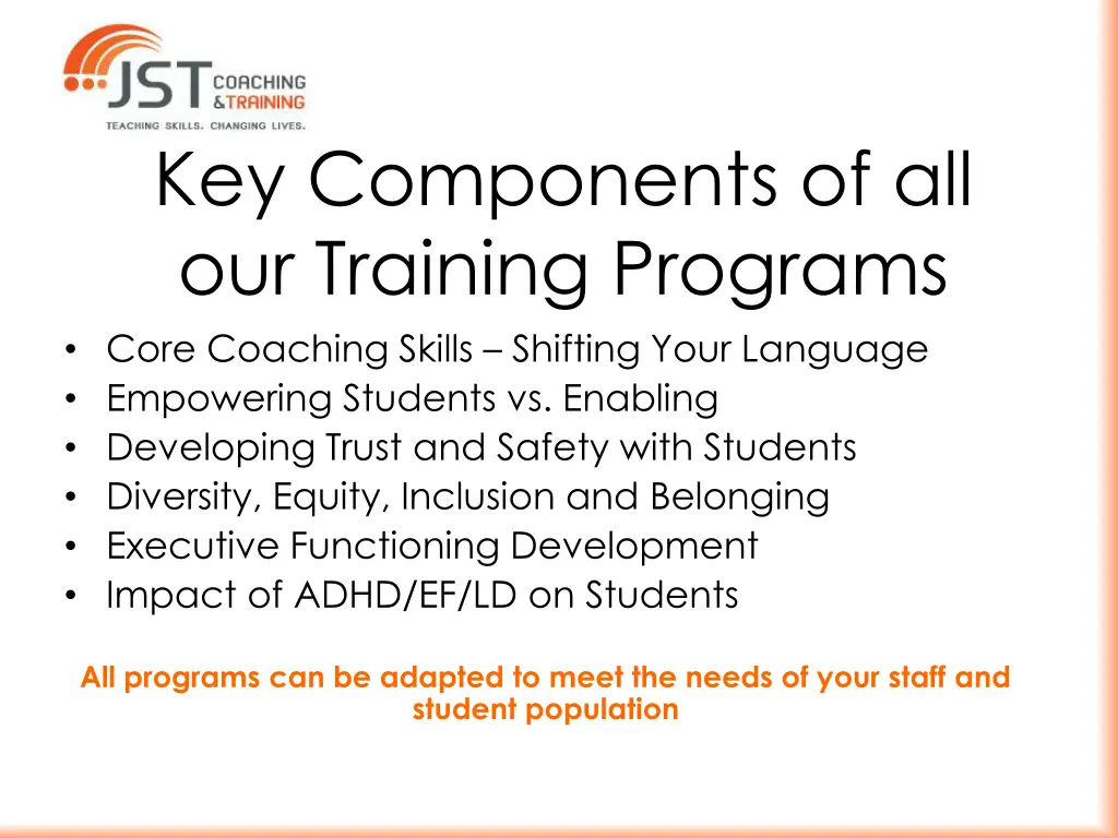 key components of all our training programs core