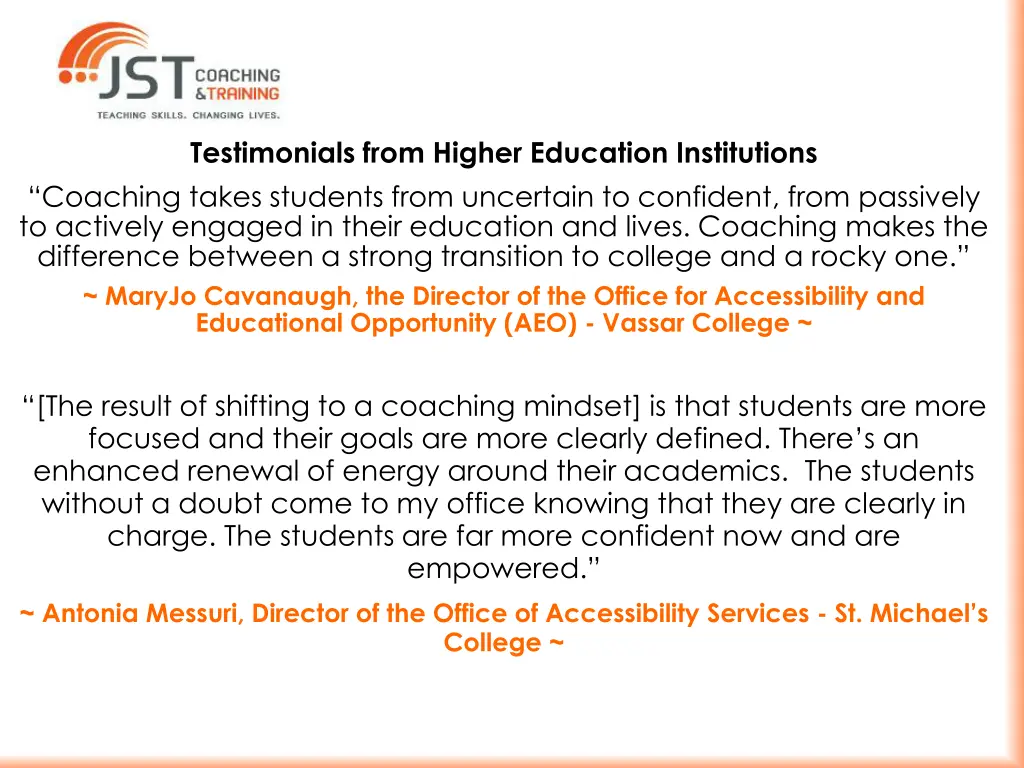 testimonials from higher education institutions