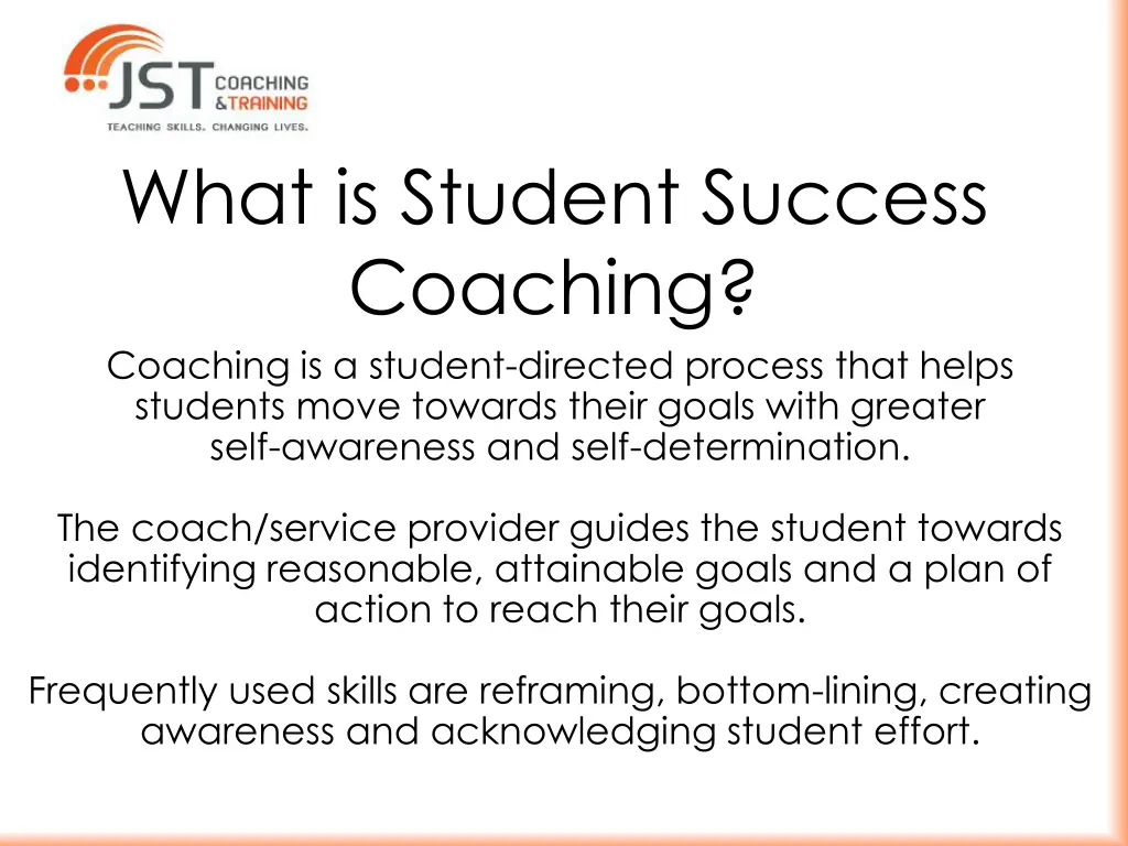 what is student success coaching coaching
