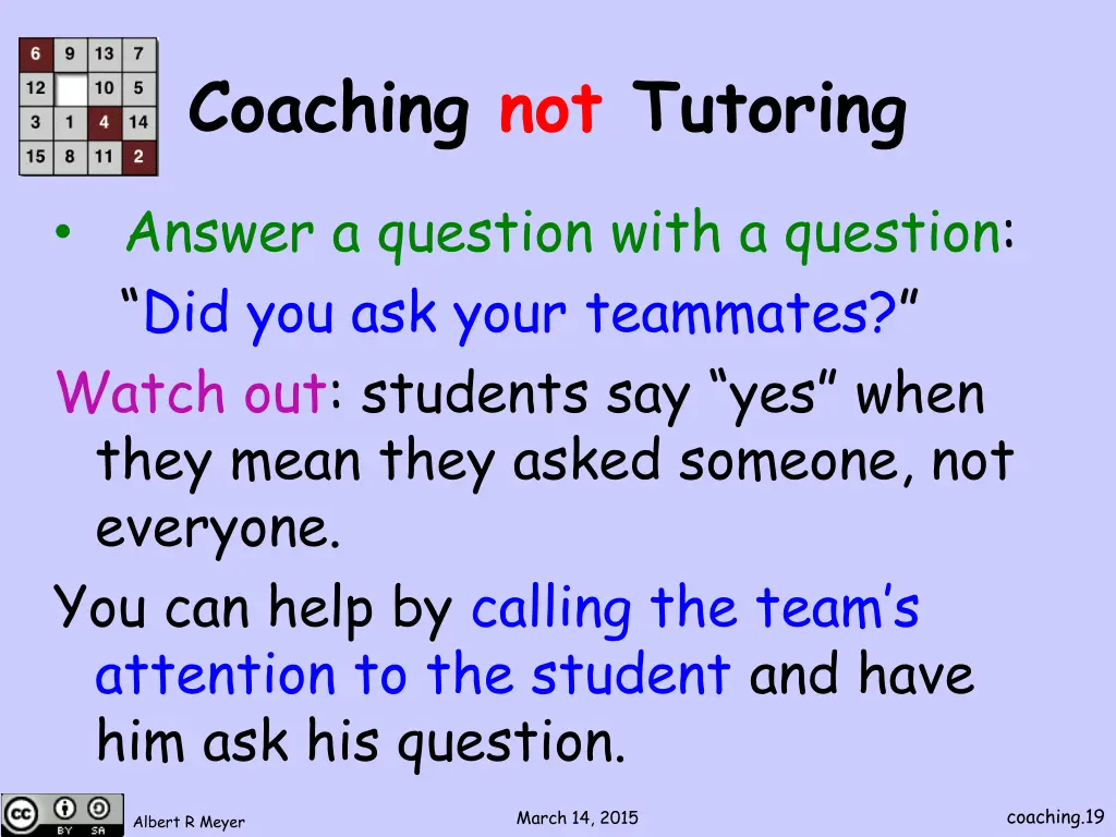 coaching not tutoring