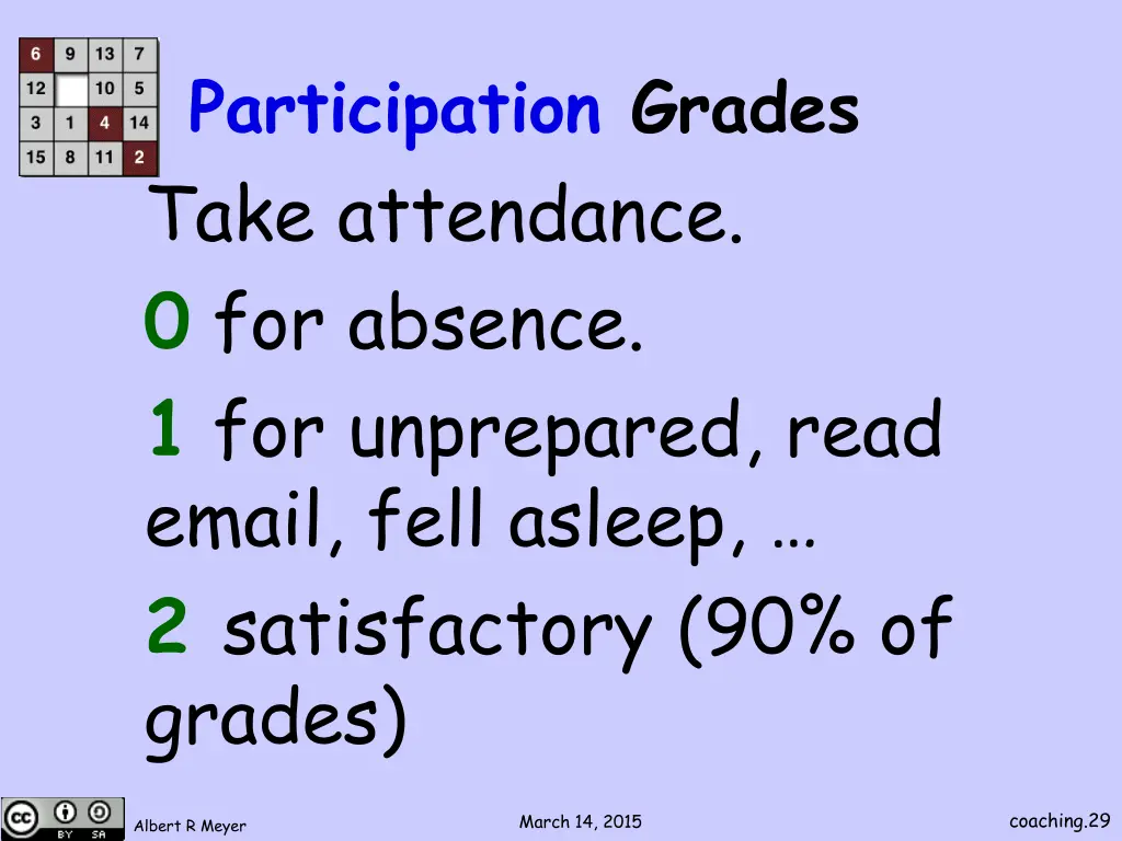 participation grades take attendance