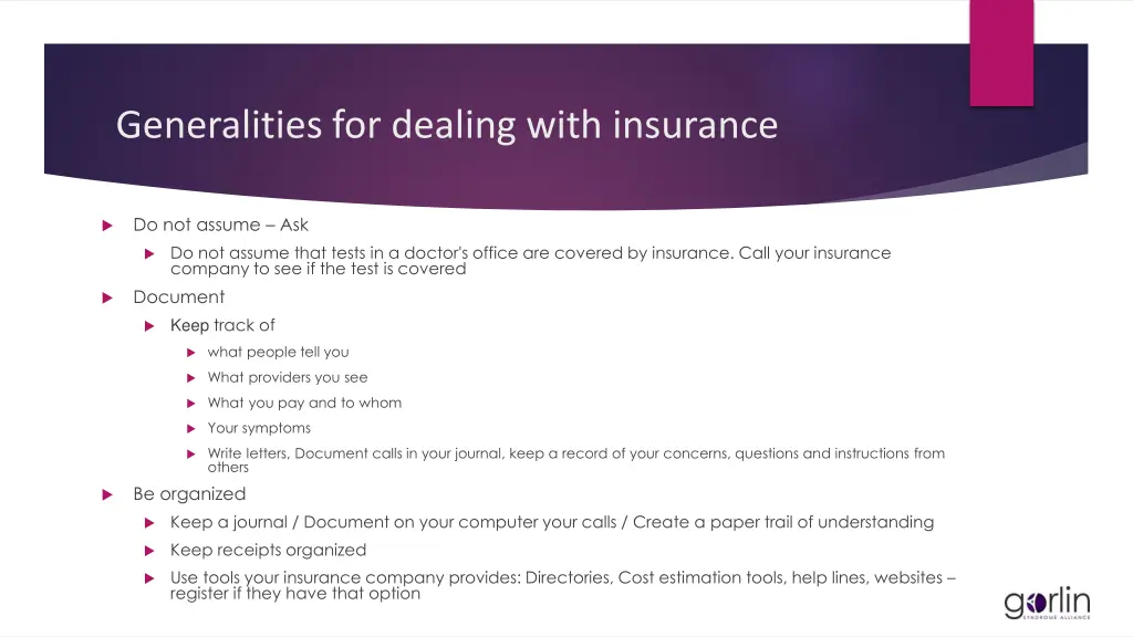 generalities for dealing with insurance 1